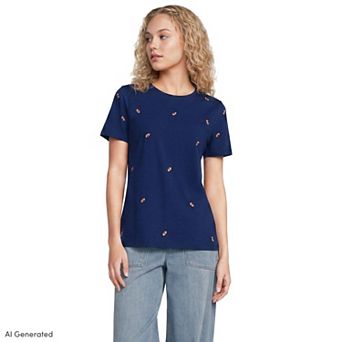 Women's Lands' End Relaxed Supima Cotton Embroidered Crew Neck T-Shirt