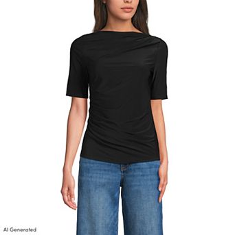 Women's Lands' End Elbow Sleeve Silky Knit Ruched Top