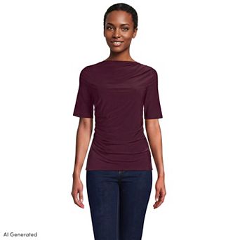 Women's Lands' End Elbow Sleeve Silky Knit Ruched Top