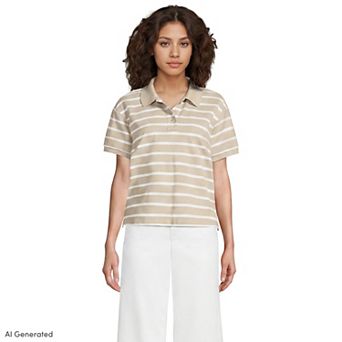 Women's Lands' End Short Sleeve Mesh Pique Boxy Polo Shirt