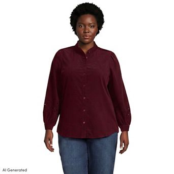 Plus Size Lands' End Eyelet Long Sleeve Corduroy Shirt