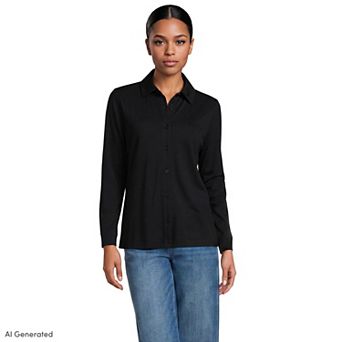 Women's Lands' End Long Sleeve Supima Button Front Shirt