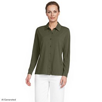 Women's Lands' End Long Sleeve Supima Button Front Shirt