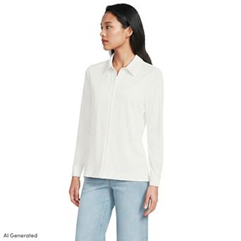Women's Lands' End Long Sleeve Supima Button Front Shirt