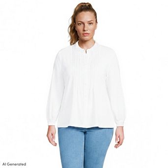 Plus Size Lands' End Long Sleeve Button-Front Pintuck Blouse