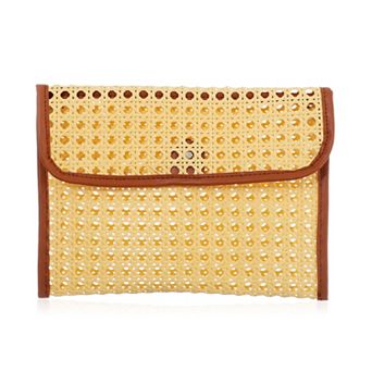 Adornia Rattan Bamboo Clutch with Removable Strap