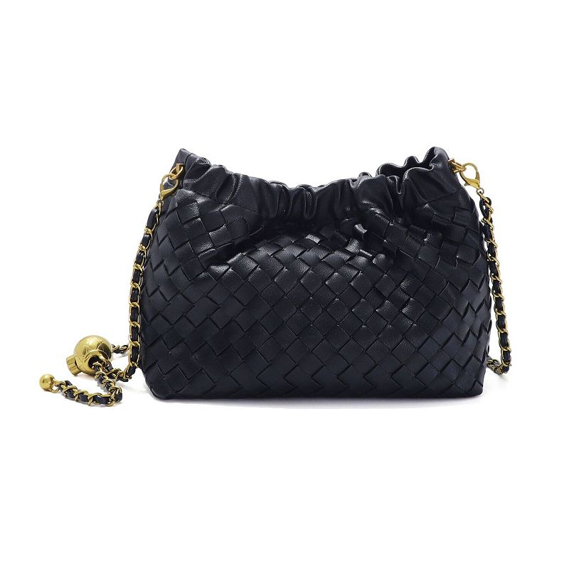 Adornia Woven Gold Chain Adjustable Shoulder Bag, Black