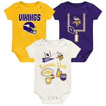 Infant & Newborn Outerstuff Minnesota Vikings Littlest Player Three-Piece Bodysuit Set