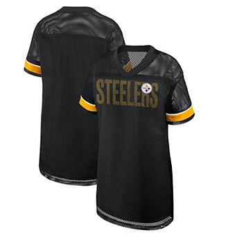 Women's Fanatics Black Pittsburgh Steelers Oversized Team First Deep Route Mesh V-Neck Dress