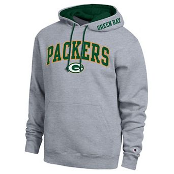 Men's Champion Heather Gray/Green Green Bay Packers Contrast Hoodie