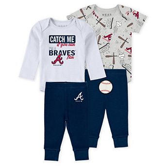 Newborn & Infant WEAR by Erin Andrews Heather Gray/White/Navy Atlanta Braves Three-Piece Turn Me Around Bodysuits & Pants Set