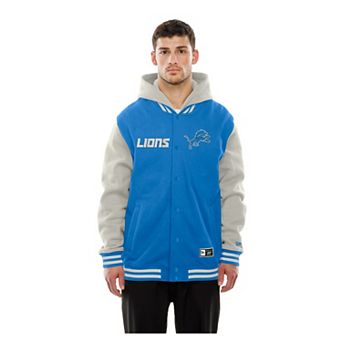 Men's New Era Blue/Gray Detroit Lions Full-Snap Fleece Hoodie Jacket