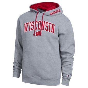 Men's Champion Heather Gray Wisconsin Badgers Arch Tackle Twill Hoodie