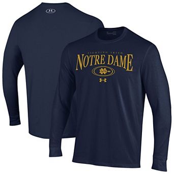 Men's Under Armour Navy Notre Dame Fighting Irish 2026 Sideline Performance Cotton Long Sleeve T-Shirt