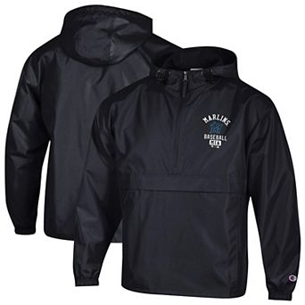 Men's Champion Black Miami Marlins Packable Windbreaker Half-Zip Jacket