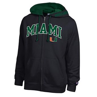 Men's Champion Black Miami Hurricanes Arch Logo Full-Zip Fleece Hoodie