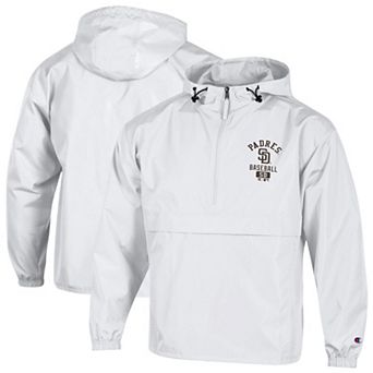 Men's Champion White San Diego Padres Packable Windbreaker Half-Zip Jacket