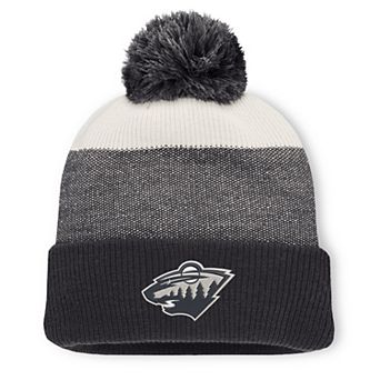 Men's Fanatics Black/Light Beige Minnesota Wild Monochrome Cuffed Knit Hat with Pom