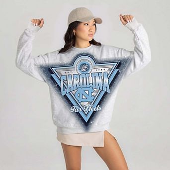 Women's Gameday Couture Gray North Carolina Tar Heels Chasing Victory Rhinestone Spray Oversized Fleece Sweatshirt