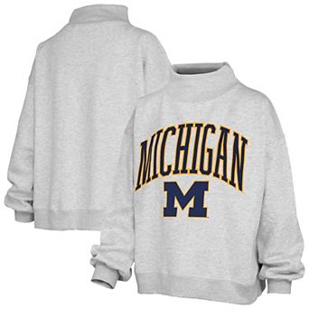 Women's Pressbox Gray Michigan Wolverines Nelson Texture Lingo Mock Neck Fleece Sweatshirt