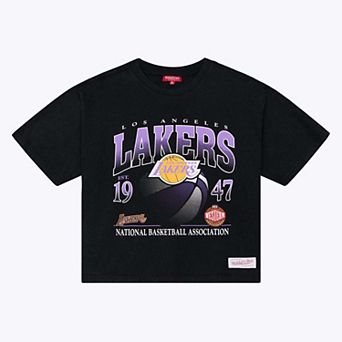 Women's Mitchell & Ness Black Los Angeles Lakers Street Graphic Boxy Crop T-Shirt