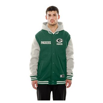Men's New Era Green/Gray Green Bay Packers Full-Snap Fleece Hoodie Jacket