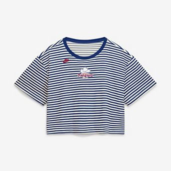 Women's Nike Royal/Cream Texas Rangers Cooperstown Collection Striped Cropped T-Shirt