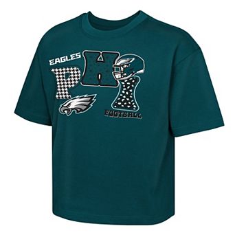 Girls Youth Outerstuff Midnight Green Philadelphia Eagles Team Quilt Boxy T-Shirt