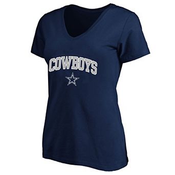Women's Fanatics Navy Dallas Cowboys Plus Size Arch Over Logo V-Neck T-Shirt