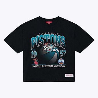Women's Mitchell & Ness Black Detroit Pistons Street Graphic Boxy Crop T-Shirt
