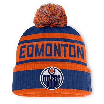 Men's Fanatics Royal/Orange Edmonton Oilers Fundamental Cuffed Knit Hat with Pom