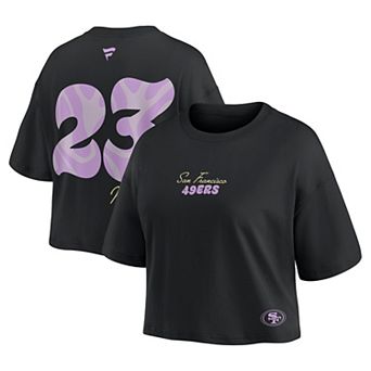 Women's Fanatics Christian McCaffrey Black San Francisco 49ers Fashion Cropped T-Shirt