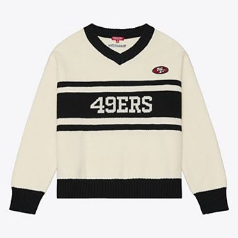 Women's Mitchell & Ness Cream/Black San Francisco 49ers Retro Roots V-Neck Sweater