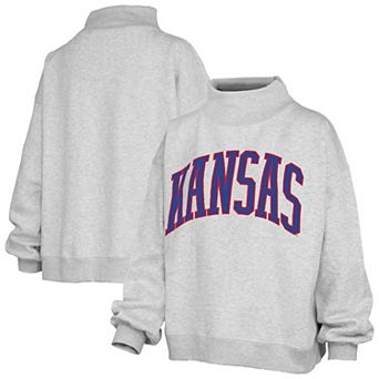Women's Pressbox Gray Kansas Jayhawks Oversized Nelson Mock Neck Sweatshirt