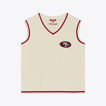 Women's Mitchell & Ness Cream San Francisco 49ers Retro Roots V-Neck Sweater Vest