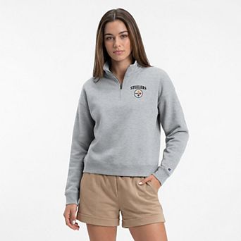 Women's Champion Heather Gray Pittsburgh Steelers Powerblend Quarter-Zip Sweatshirt