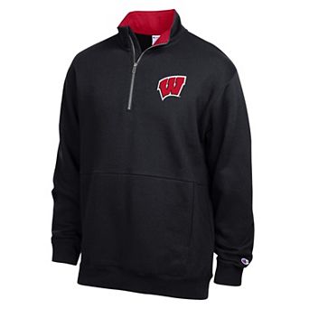 Men's Champion Black Wisconsin Badgers Fleece Quarter-Zip Pullover