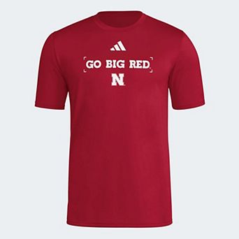 Men's adidas Scarlet Nebraska Huskers Locker Slogan Football Pre-Game T-Shirt