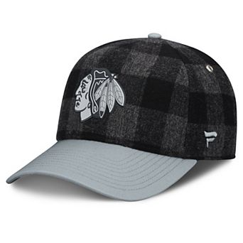 Men's Fanatics Black/Gray Chicago Blackhawks Huntsman Plaid A-Frame Adjustable Hat