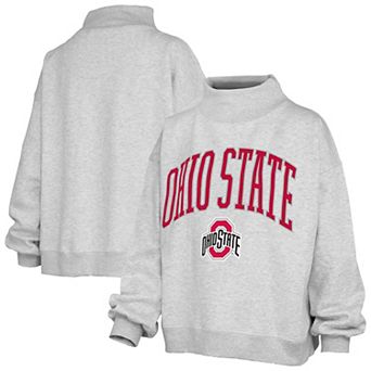 Women's Pressbox Gray Ohio State Buckeyes Nelson Texture Lingo Mock Neck Fleece Sweatshirt