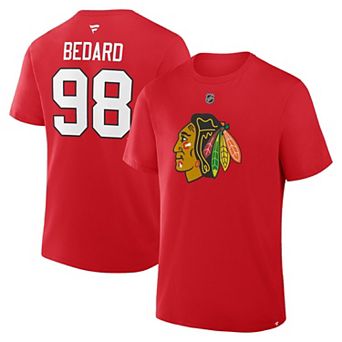 Men's Fanatics Connor Bedard Red Chicago Blackhawks Authentic Stack Name & Number T-Shirt
