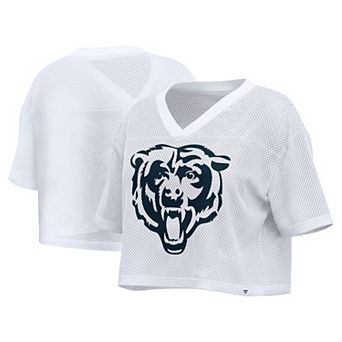 Women's Fanatics White Chicago Bears Oversized Mesh Cropped V-Neck Jersey