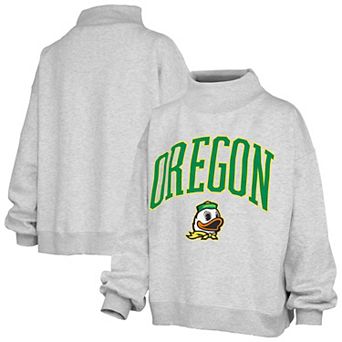 Women's Pressbox Gray Oregon Ducks Nelson Texture Lingo Mock Neck Fleece Sweatshirt