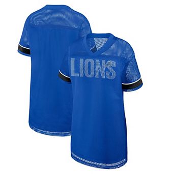 Women's Fanatics Blue Detroit Lions Oversized Team First Deep Route Mesh V-Neck Dress