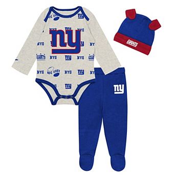 Newborn Outerstuff Heather Gray New York Giants Huddles & Giggles 3 pc Pant and Hat Set