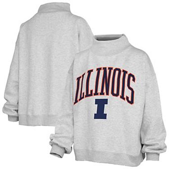 Women's Pressbox Gray Illinois Fighting Illini Nelson Texture Lingo Mock Neck Fleece Sweatshirt