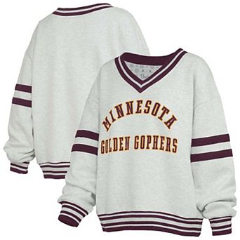 Women's Pressbox Gray/Maroon Minnesota Golden Gophers Tackle Twill Oates V-Neck Sweatshirt