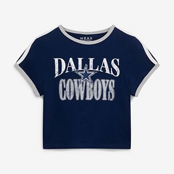 Women's WEAR by Erin Andrews Navy Dallas Cowboys Cropped Ringer Baby T-Shirt
