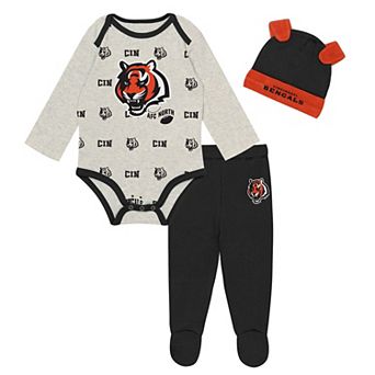 Newborn Outerstuff Heather Gray Cincinnati Bengals Huddles & Giggles 3 pc Pant and Hat Set