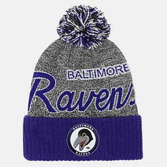 Youth Mitchell & Ness Purple Baltimore Ravens Cuffed Knit Hat with Puff